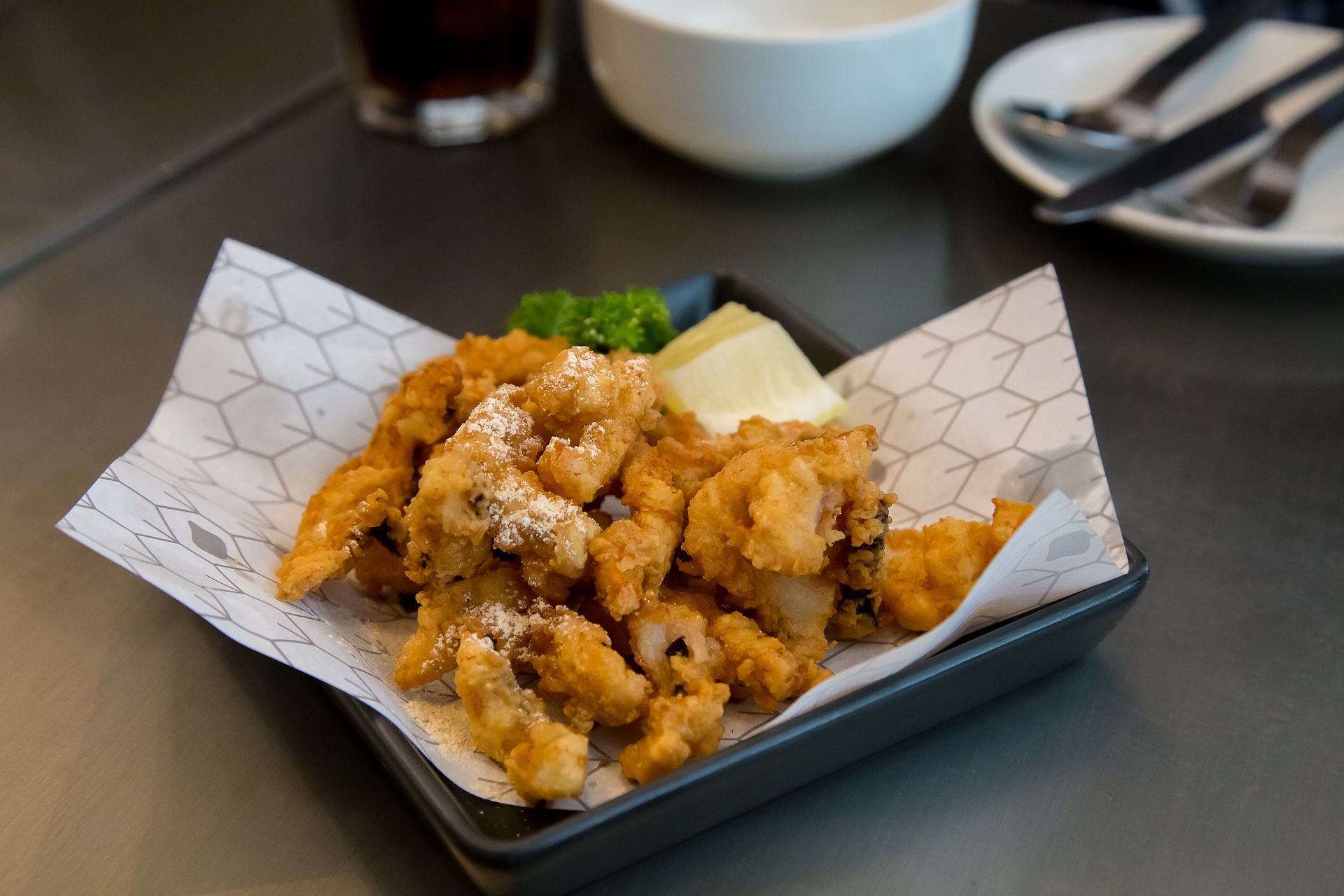 Crispy fried squid in the Korean restaurant